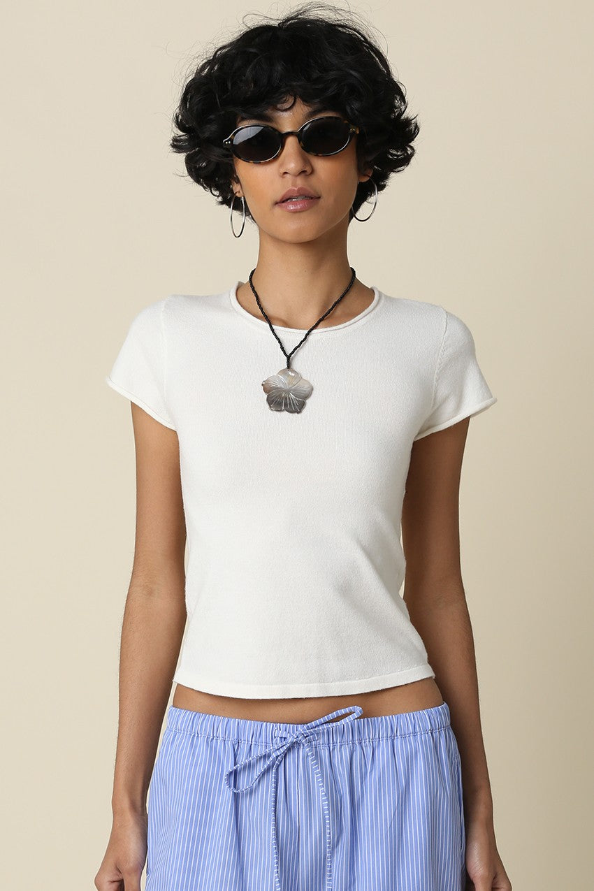 Short Sleeve Knit Top Cream