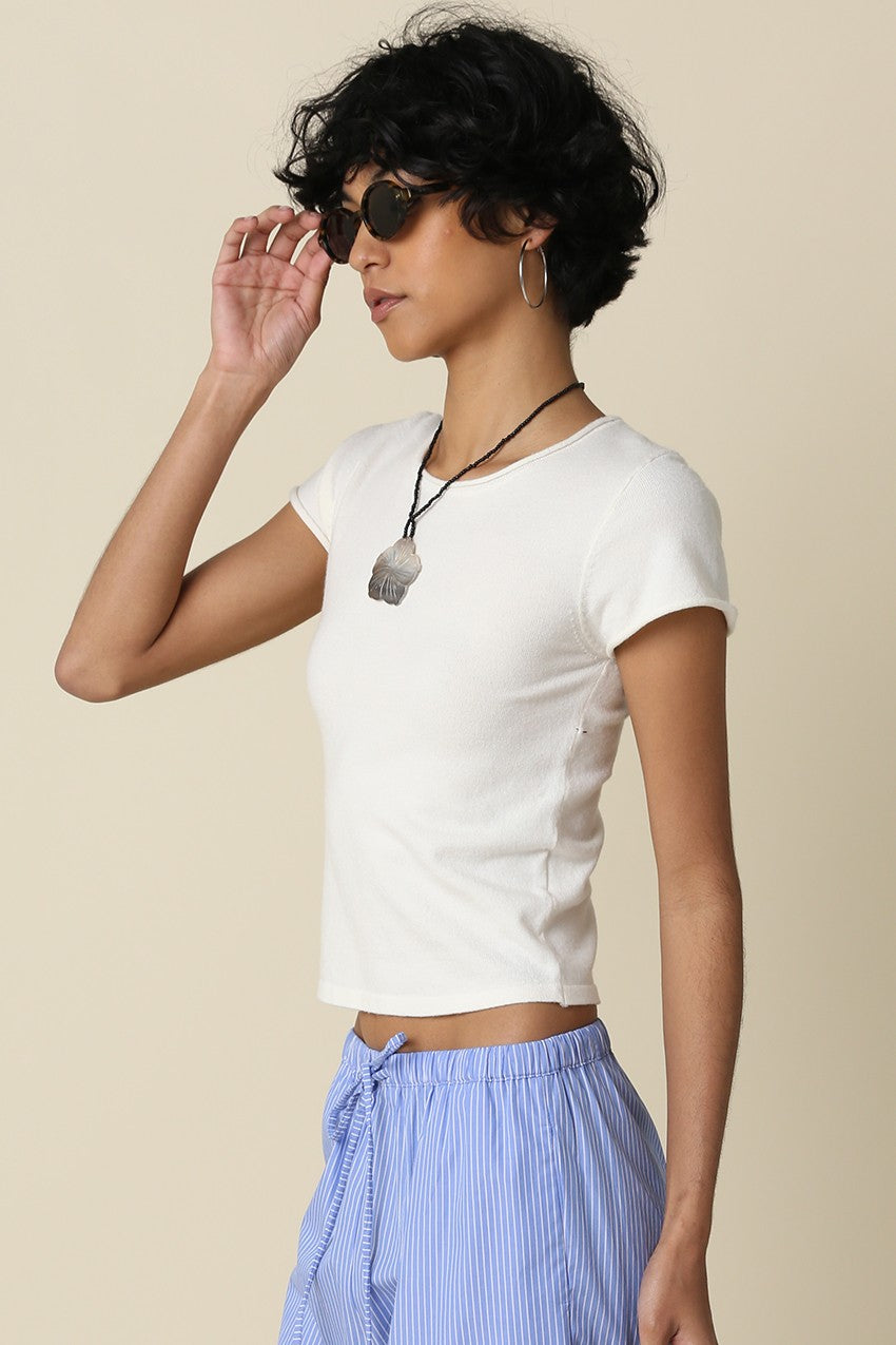 Short Sleeve Knit Top Cream