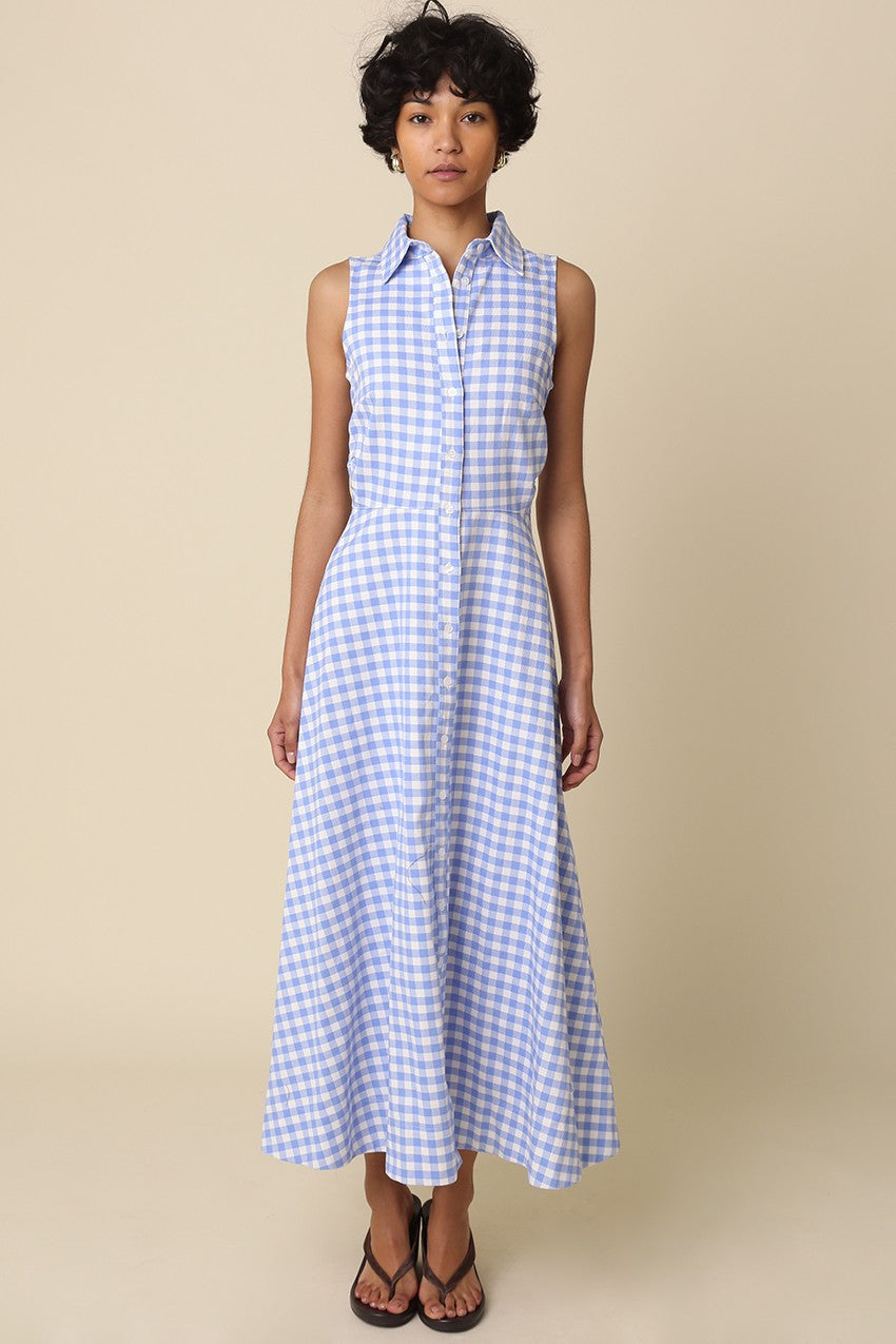 Gingham Collared Shirt Midi Dress
