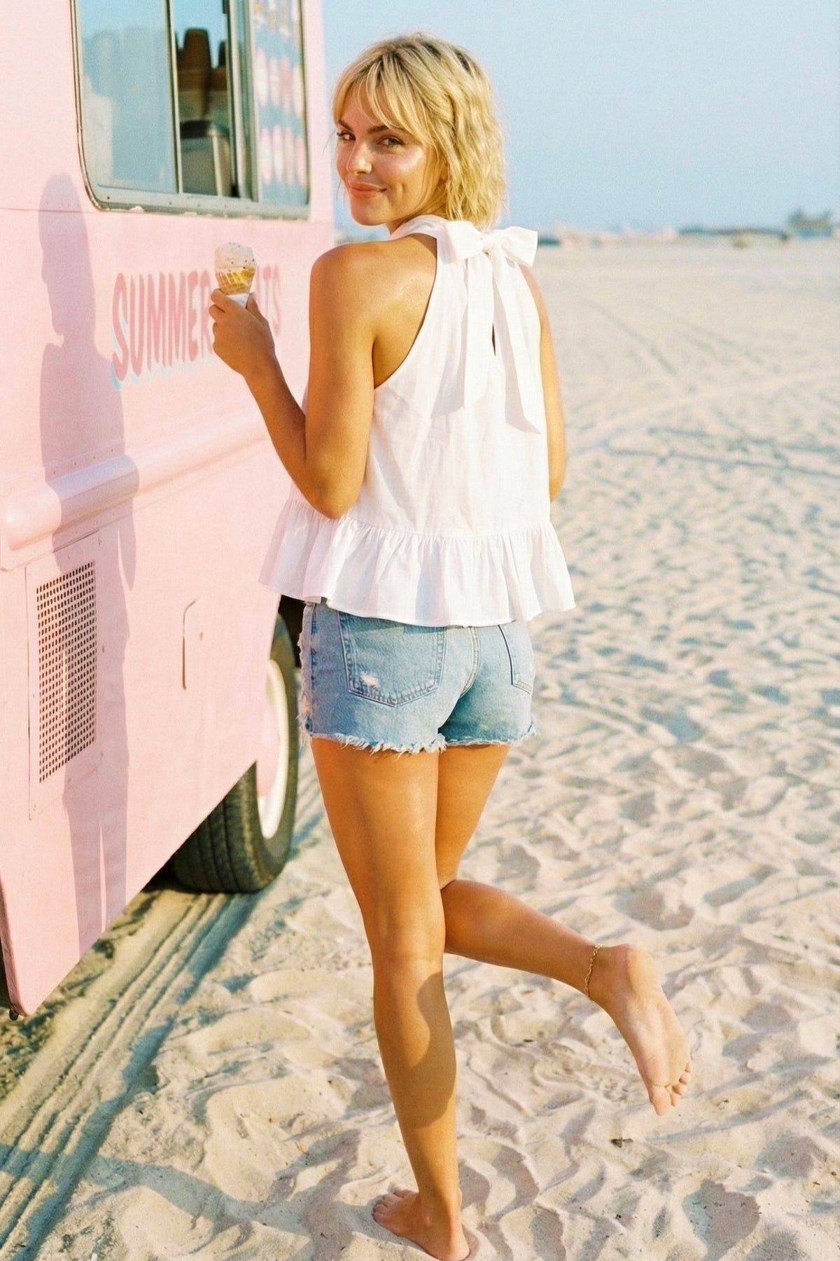 Halter Neck Flare Top White