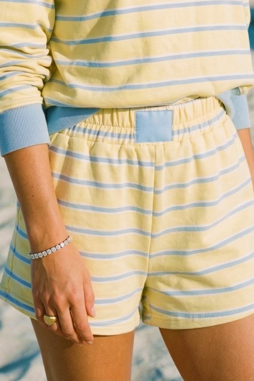 Yellow/Blue Mock Neck Stripe Sweatshirt & Shorts Set of 2