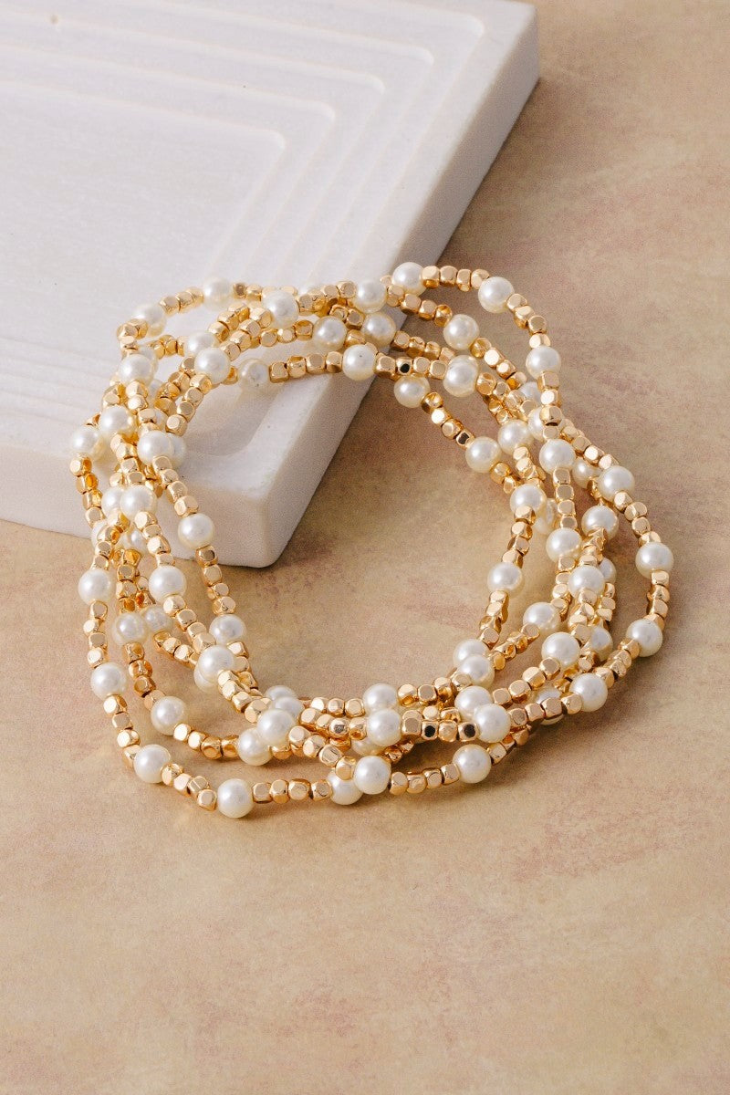 Gold Pearl Stretch Bracelets