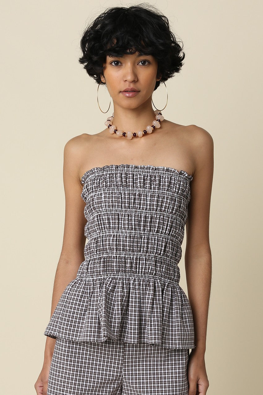 Brown Smock Gingham Top & Shorts Set of 2