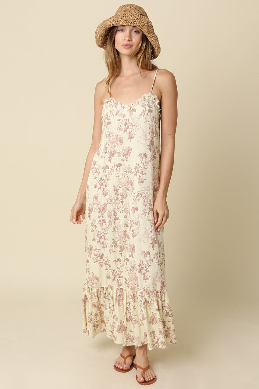 Pale Yellow Floral Midi Dress