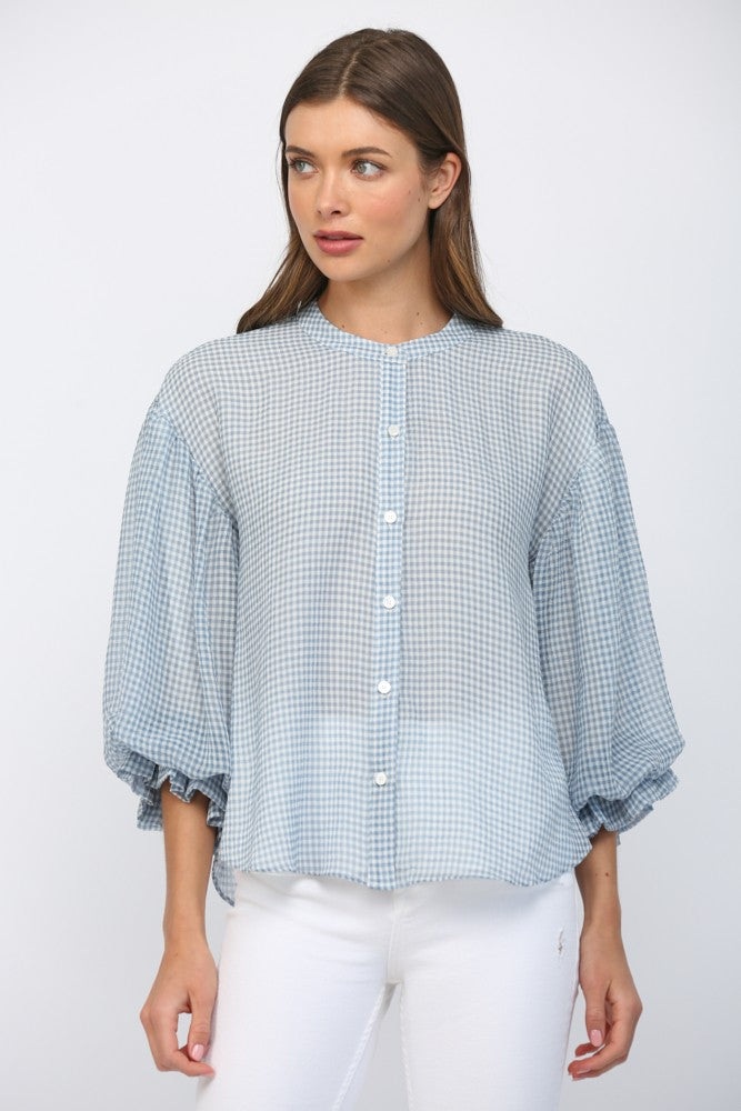 Gingham Buttons Blouse Blue