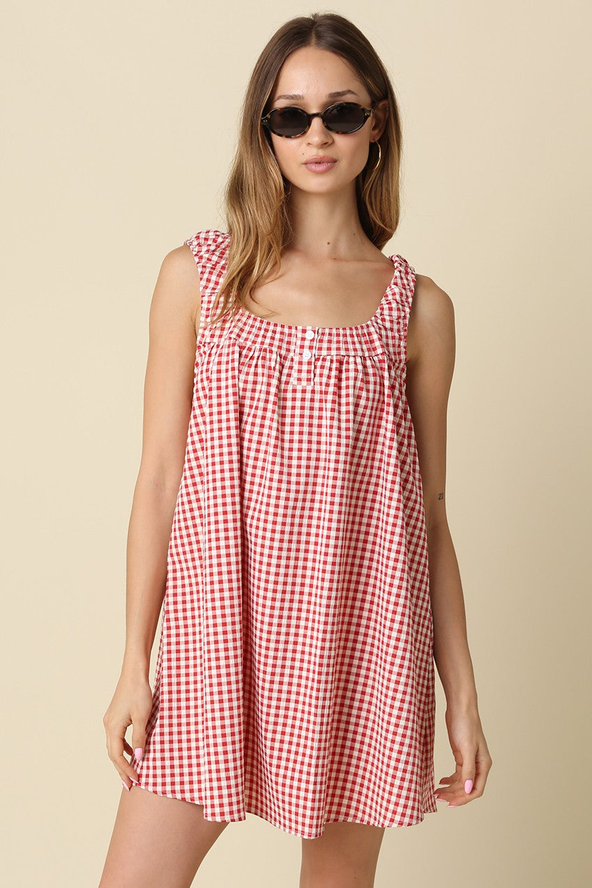 Beth Gingham Dress Red/Ivory