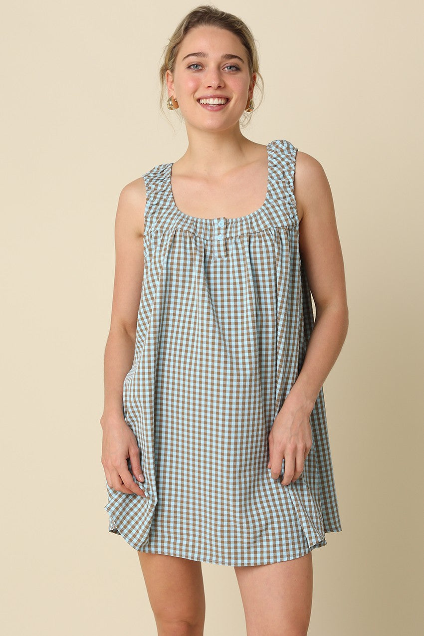Beth Gingham Dress Blue/Brown