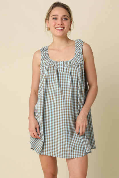 Beth Gingham Dress Blue/Brown