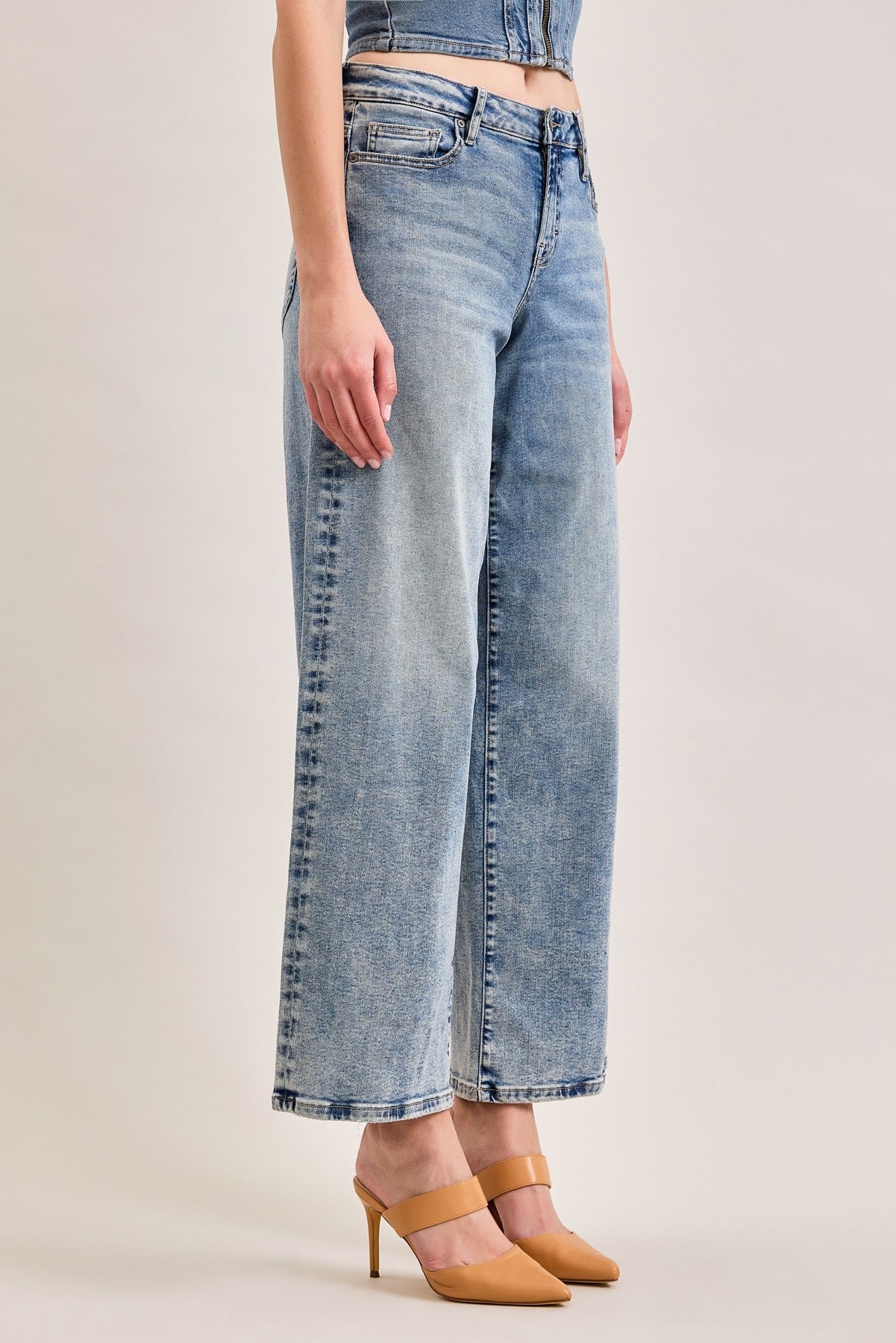 Medium Wash Cropped Wide Leg Jeans