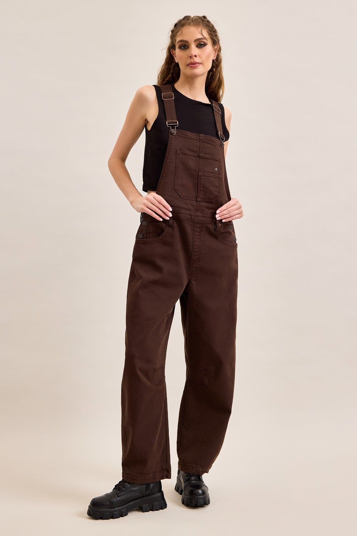 Brown Barrel Fit Overalls
