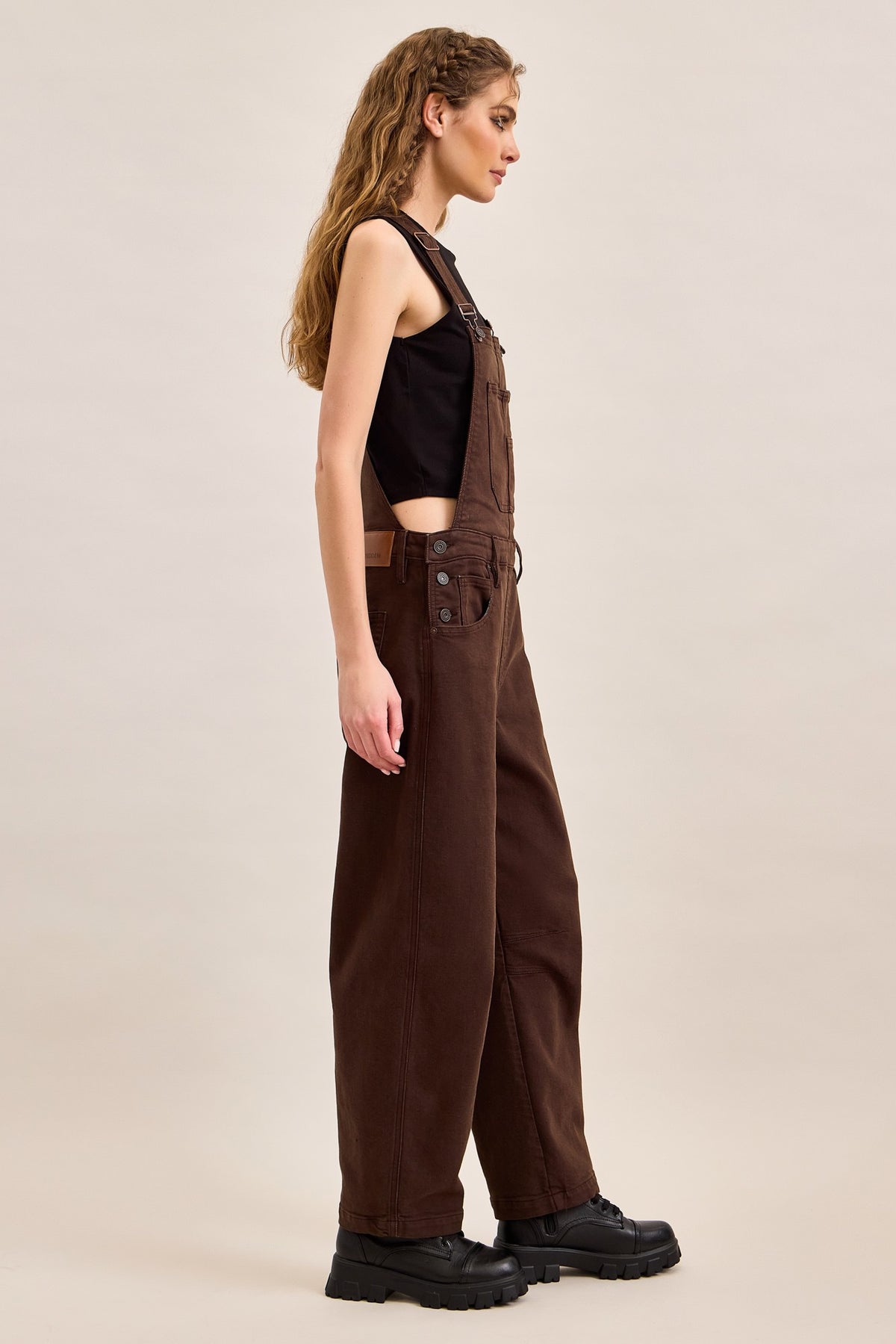 Brown Barrel Fit Overalls
