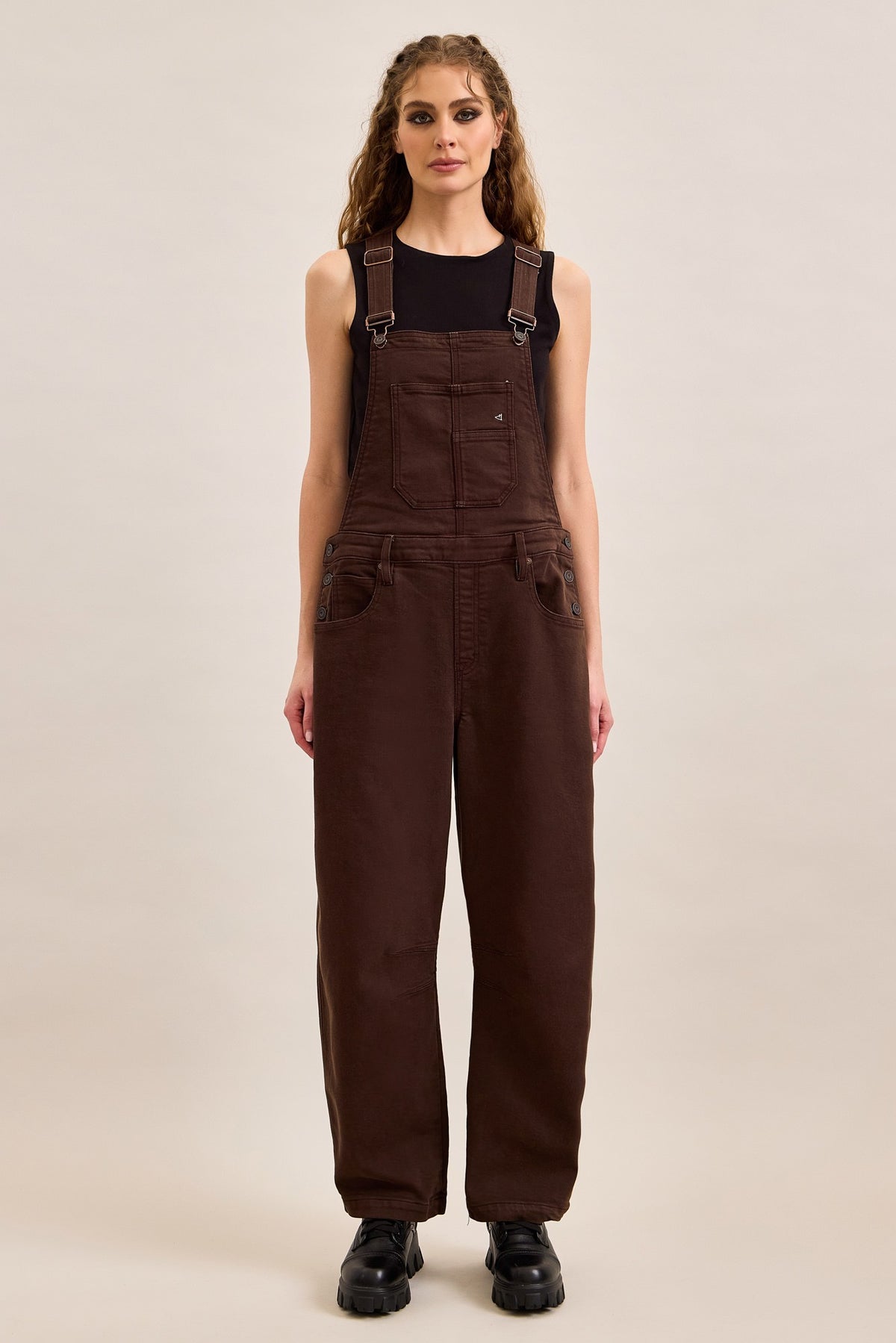 Brown Barrel Fit Overalls