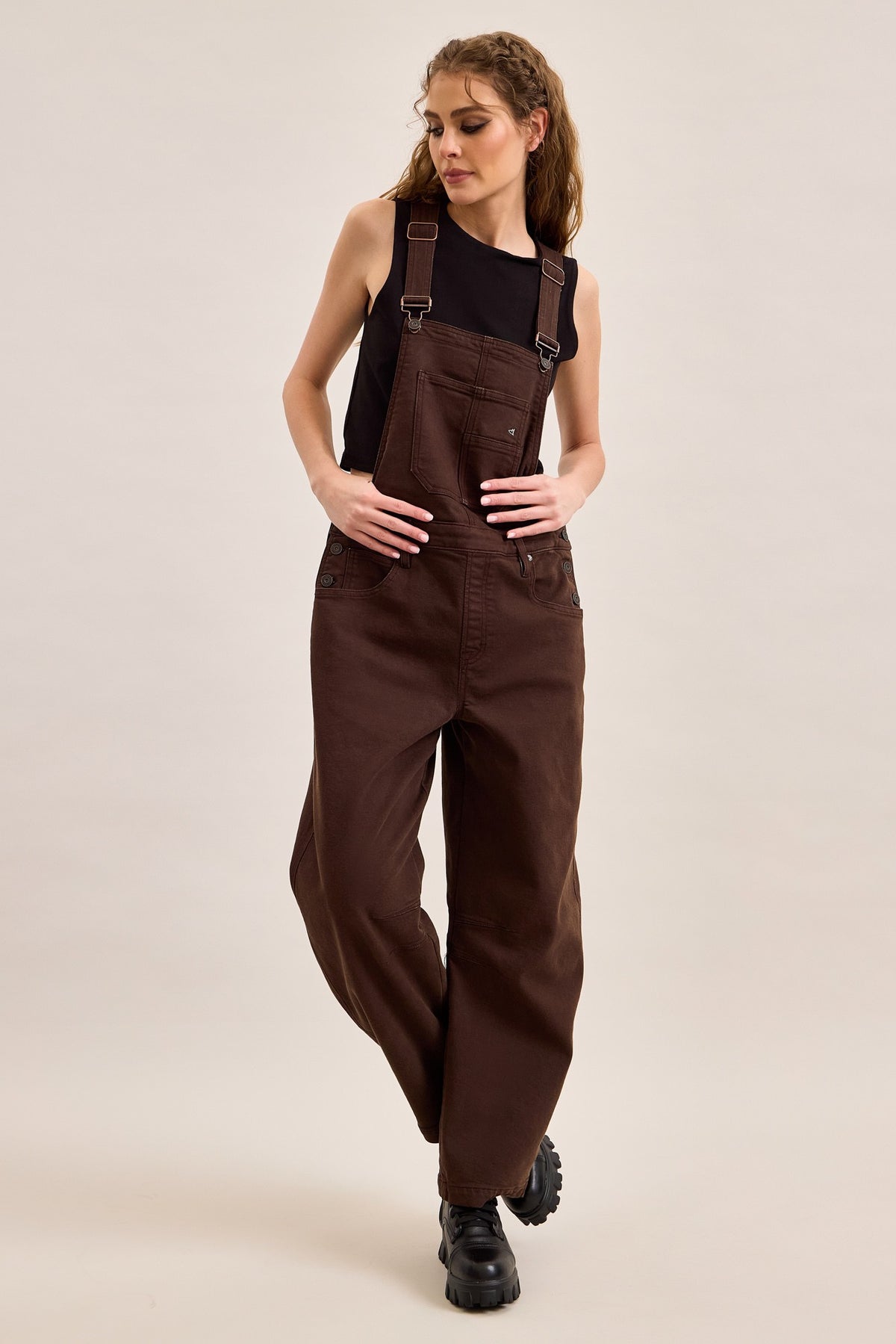 Brown Barrel Fit Overalls