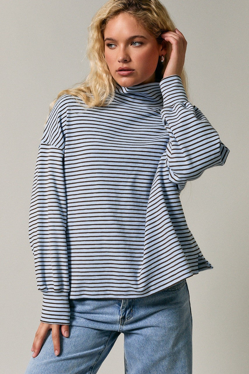 Striped Mock Neck Oversized Top