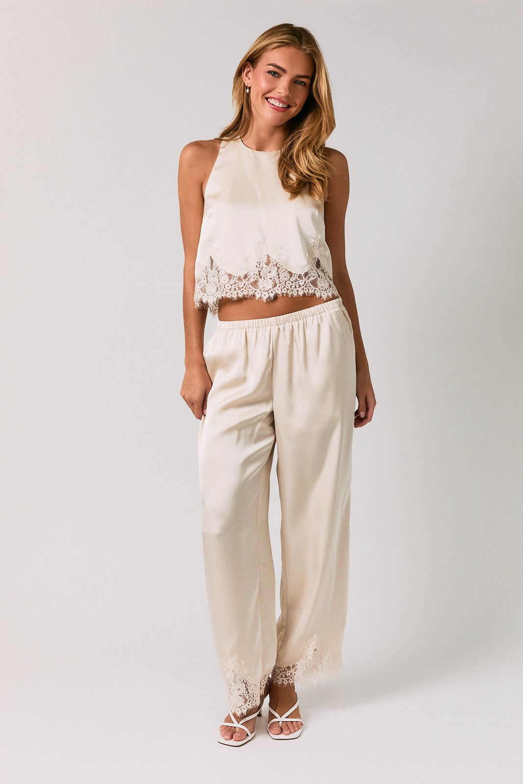 Lace Trim Pants Cream