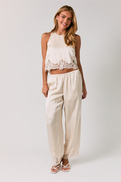 Lace Trim Pants Cream