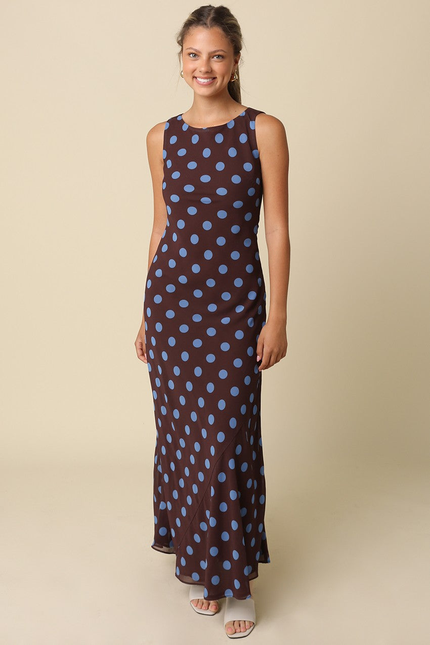 Miley Polka Dot Maxi Brown/Blue