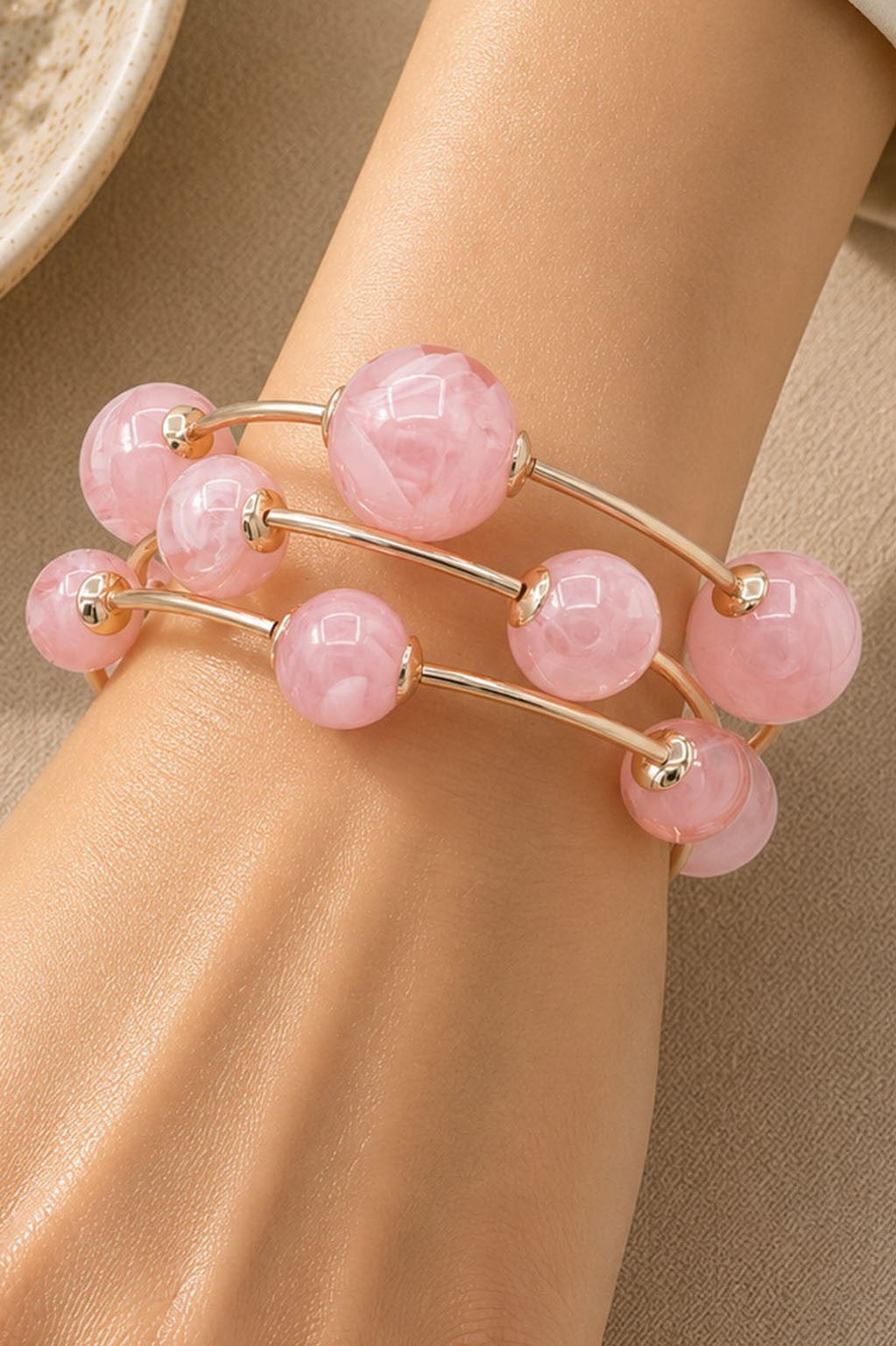 Stacked Bead Bracelets Pink