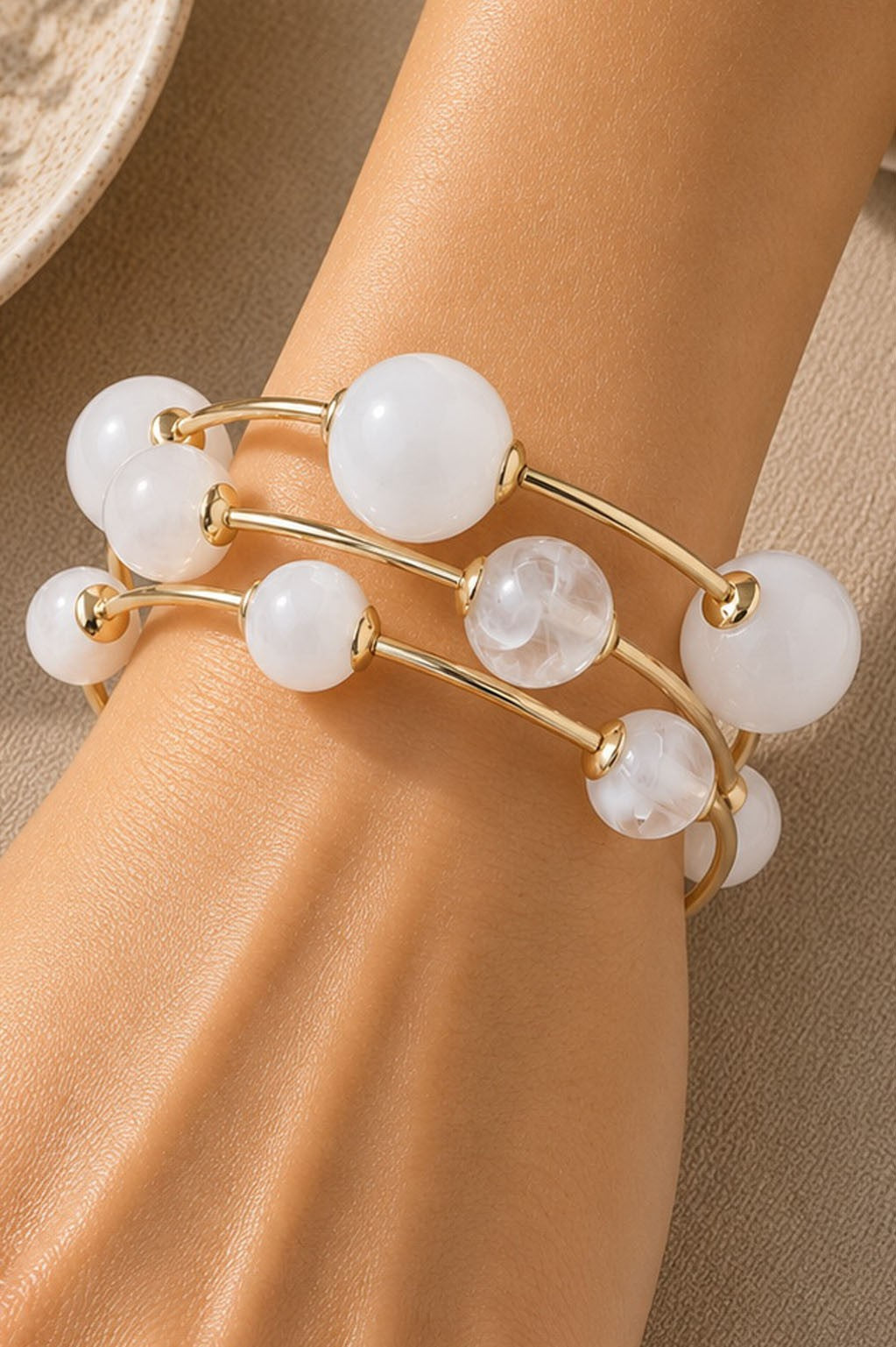 Stacked Bead Bracelets White