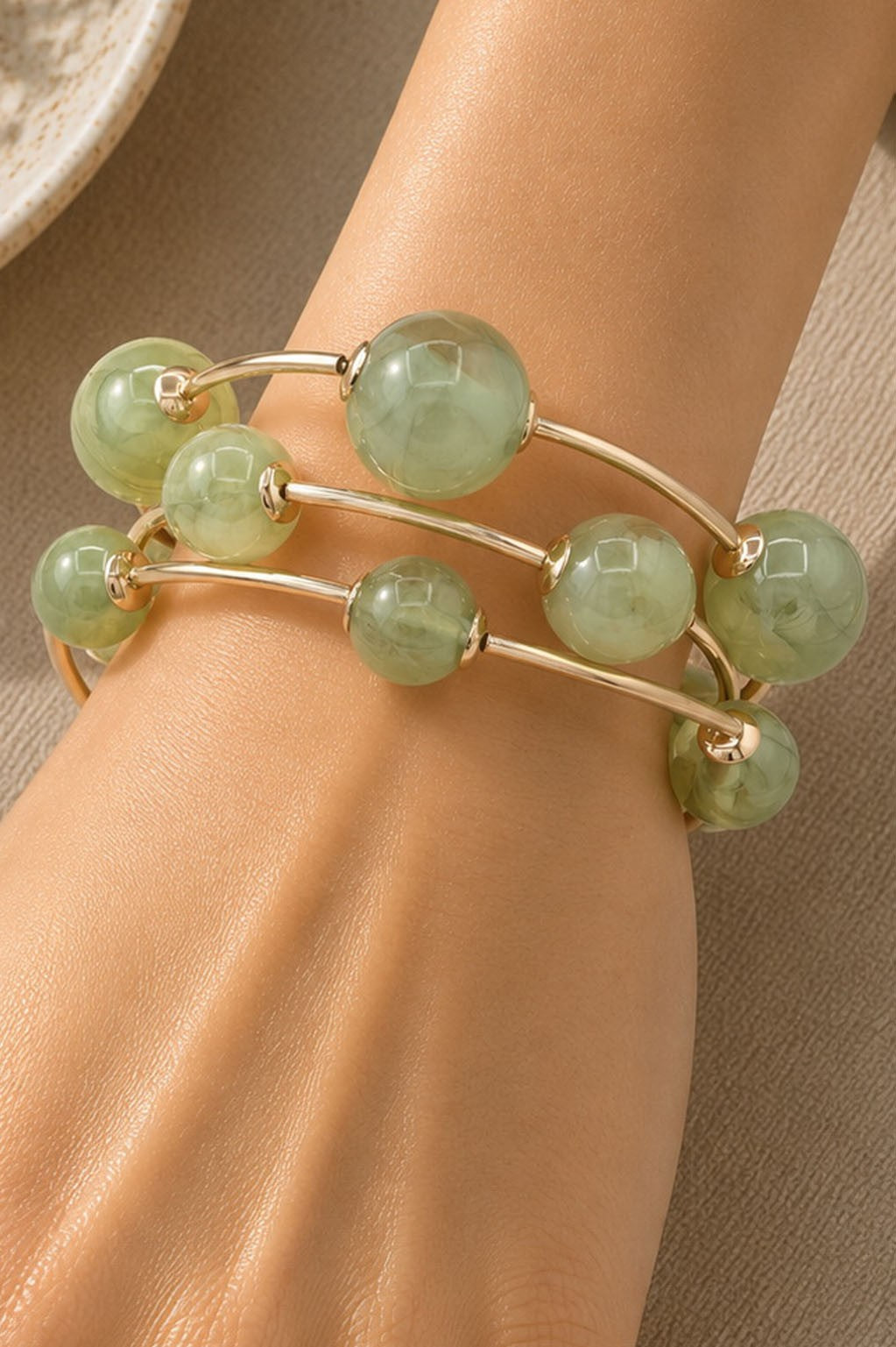 Stacked Bead Bracelets Green