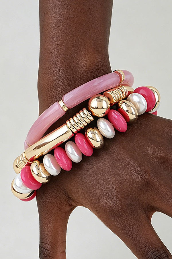 Tube Beaded Bracelets Pink