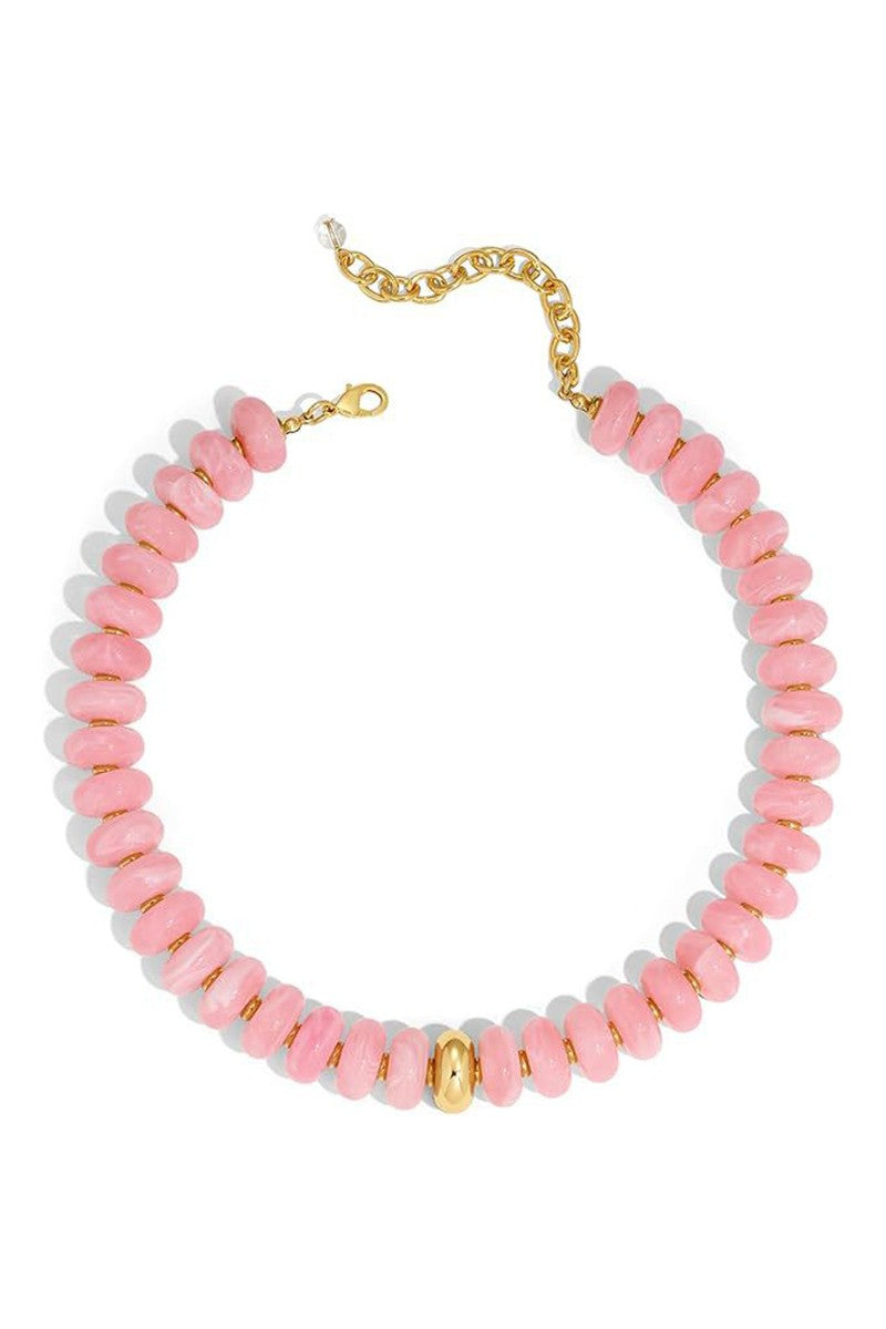 Single Gold Bead Necklace Pink