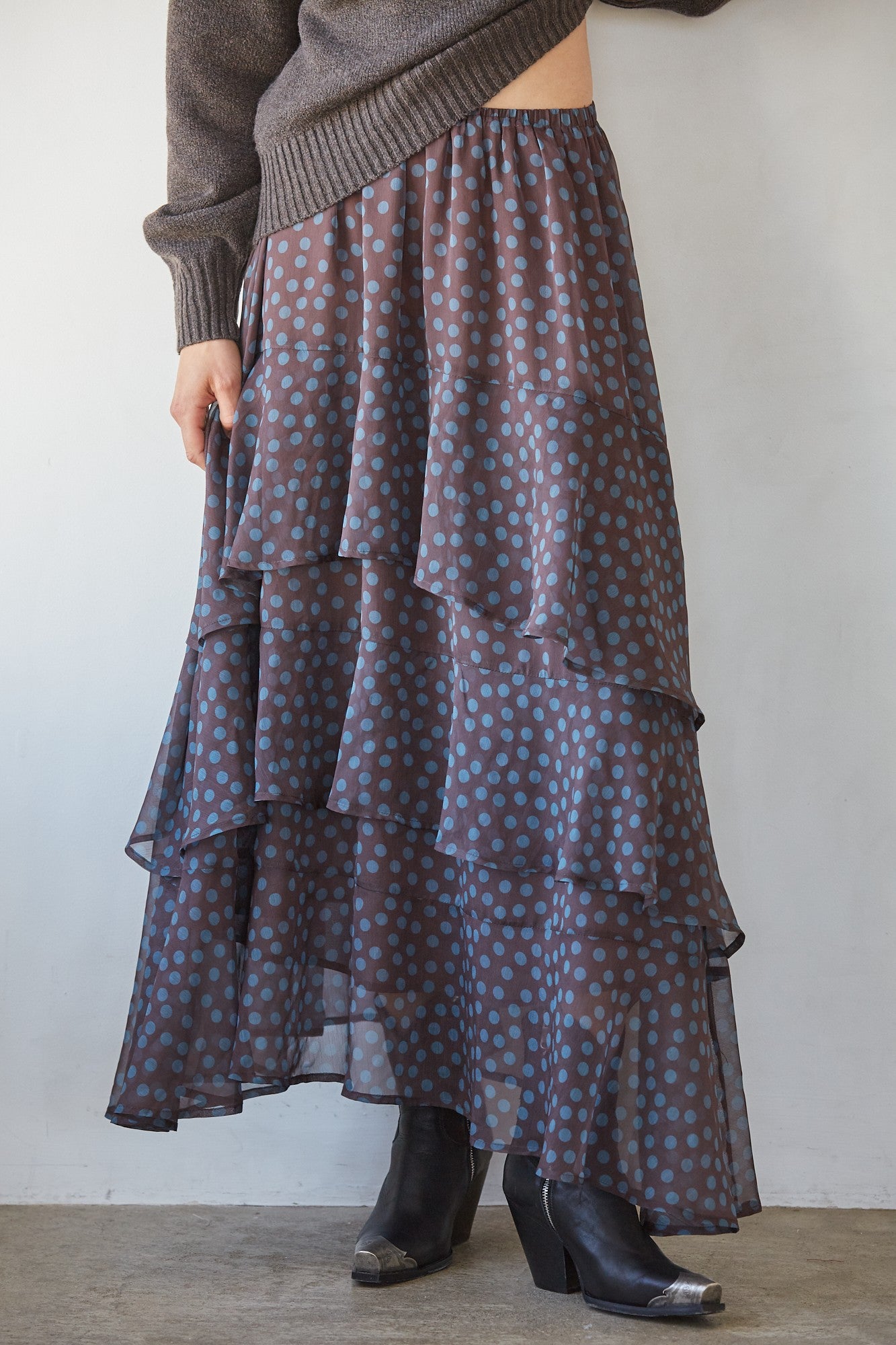 Tiered Ruffle Brown Dot Skirt