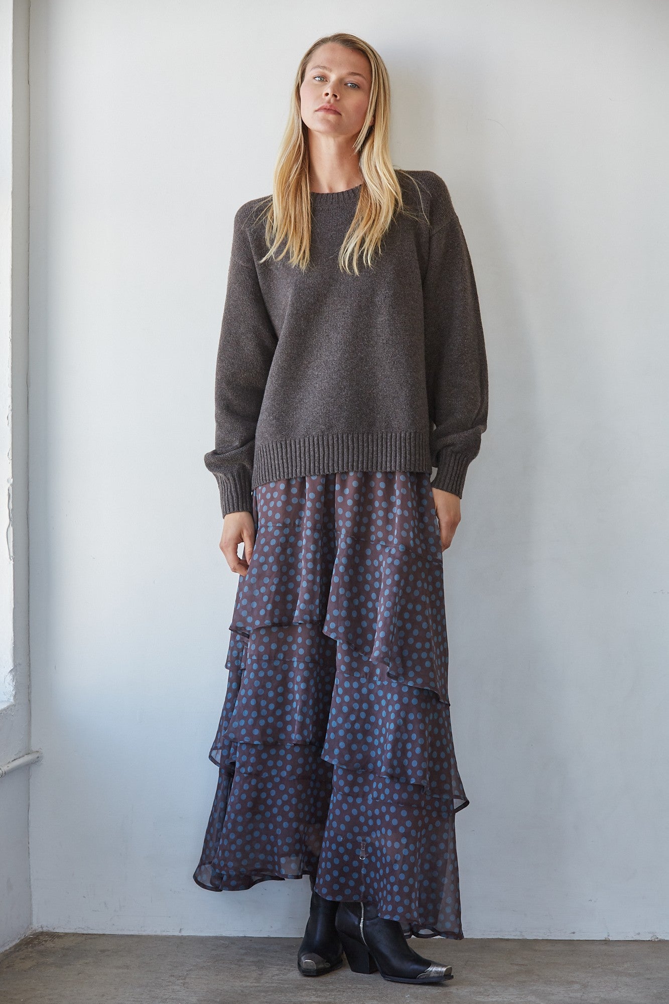 Tiered Ruffle Brown Dot Skirt