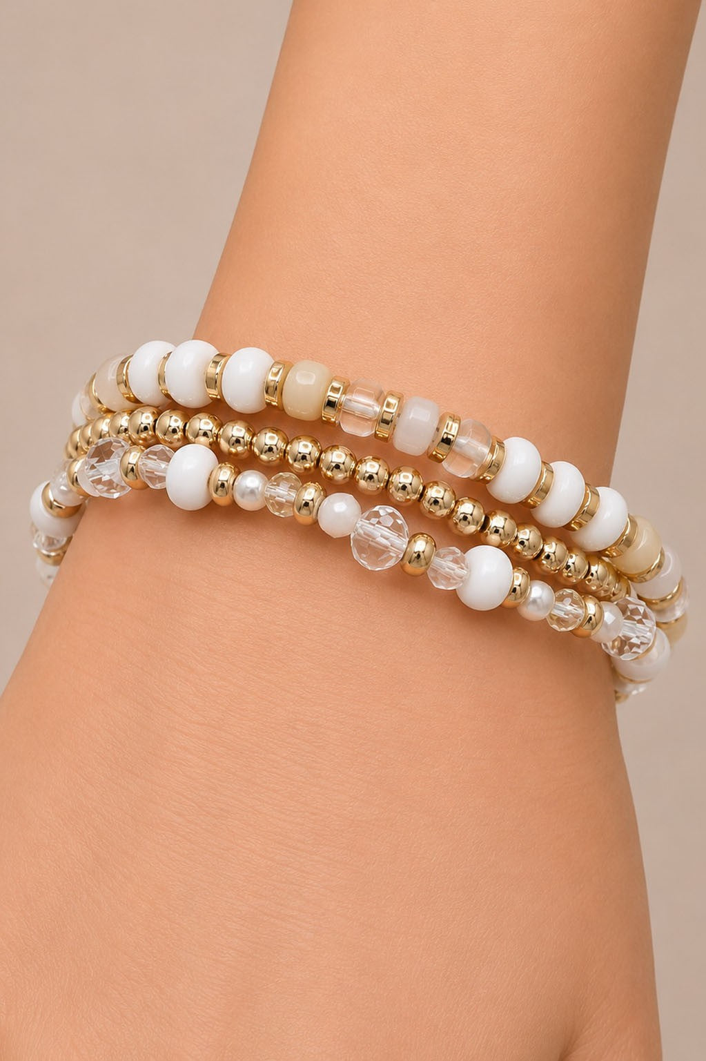 Layered Beaded Bracelets White