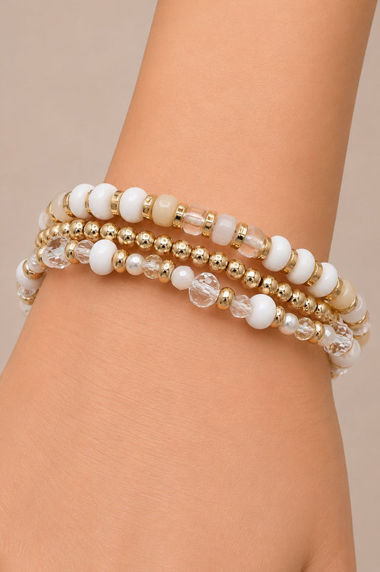 Layered Beaded Bracelets White