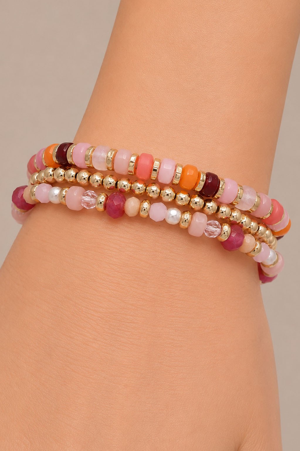 Layered Beaded Bracelets Pink