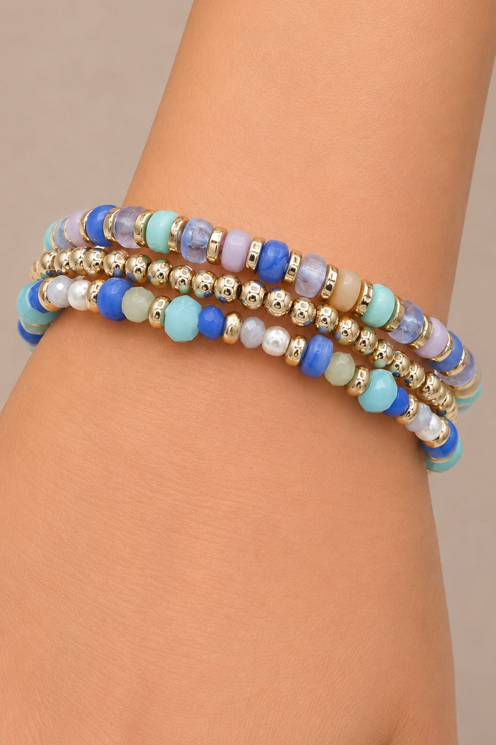 Layered Beaded Bracelets Blue