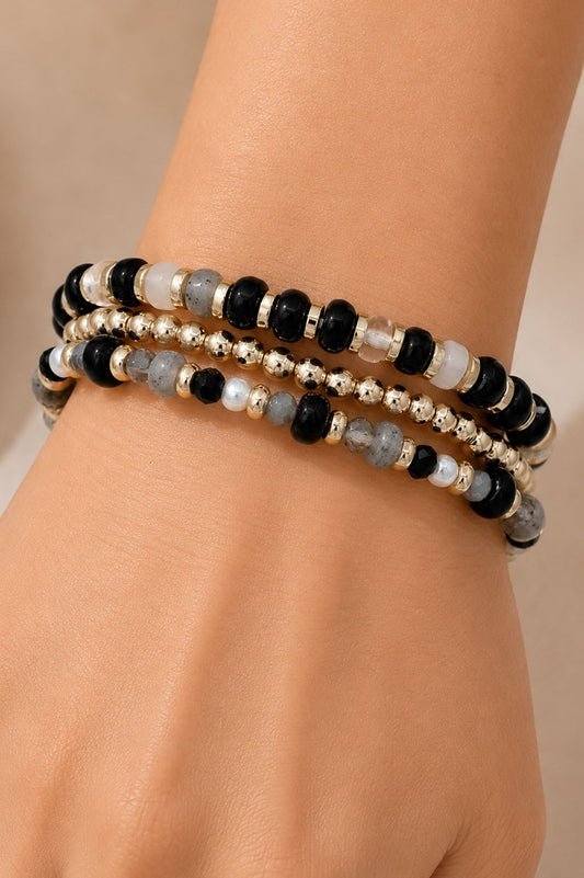 Layered Beaded Bracelets Black