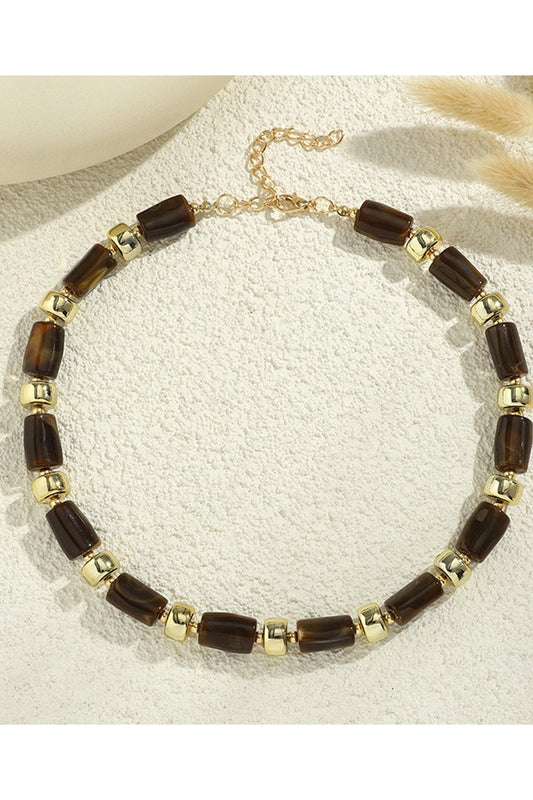 Rein Bead Necklace w/ Gold Brown