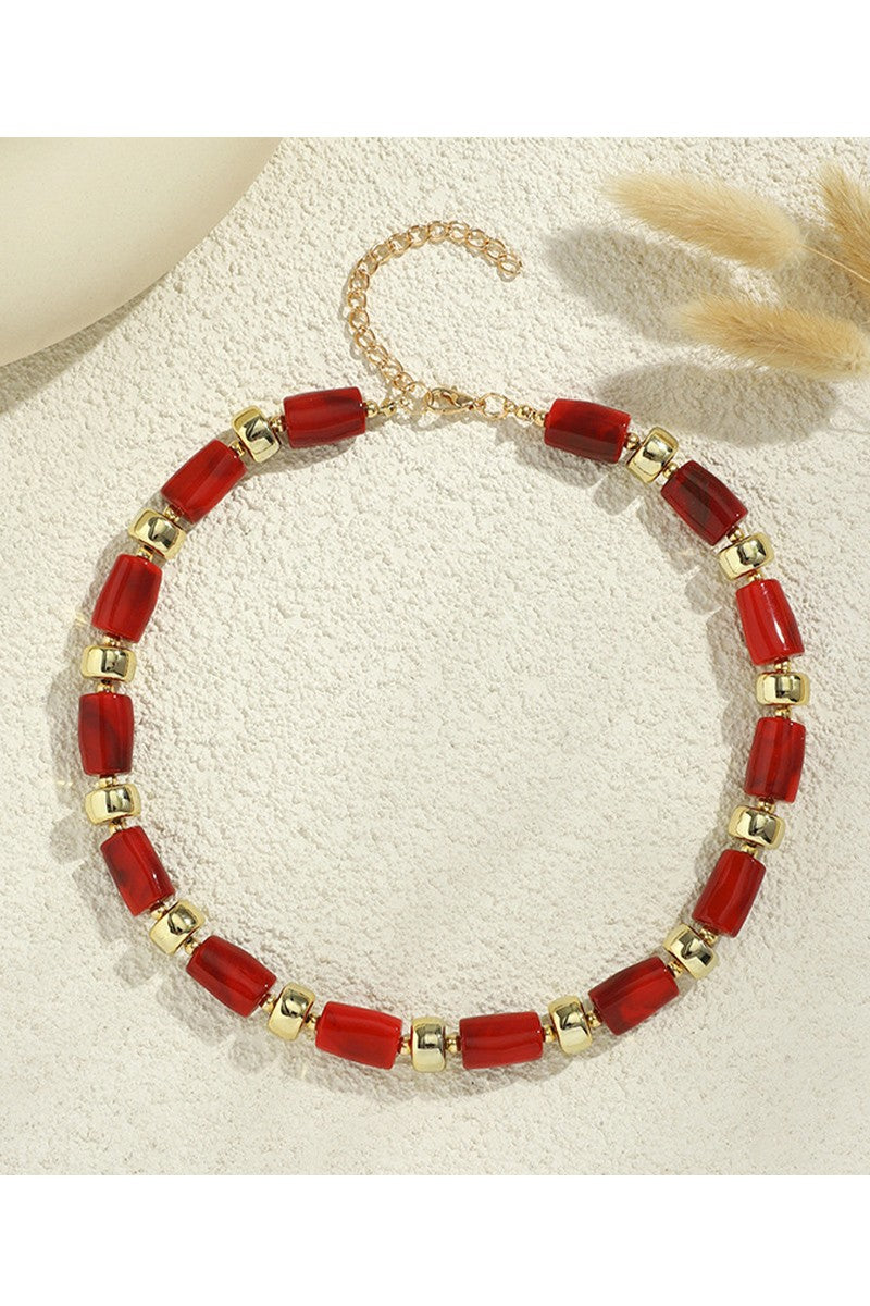 Rein Bead Necklace w/ Gold Red