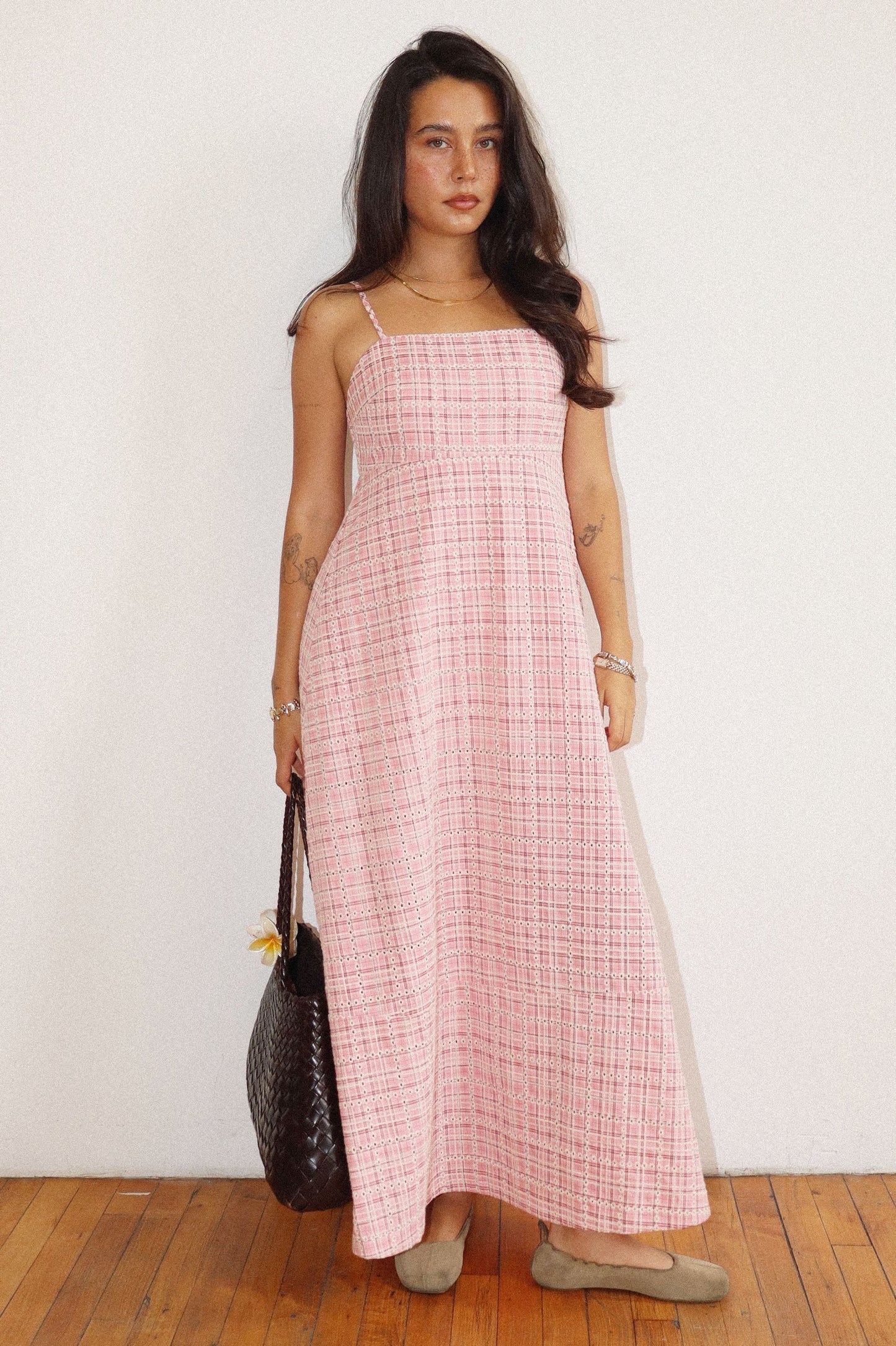 Camryn Pink Plaid Maxi Dress