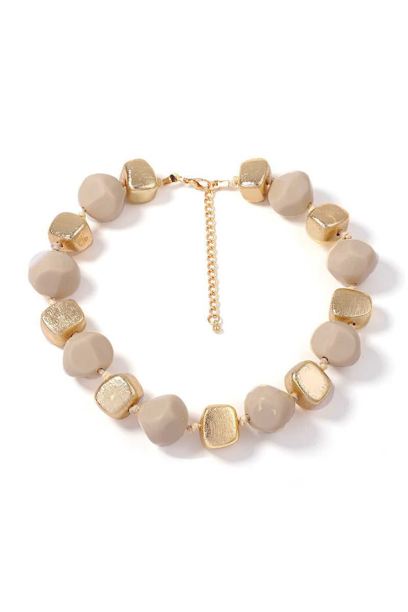 Geo Resin Bead Necklace Beige