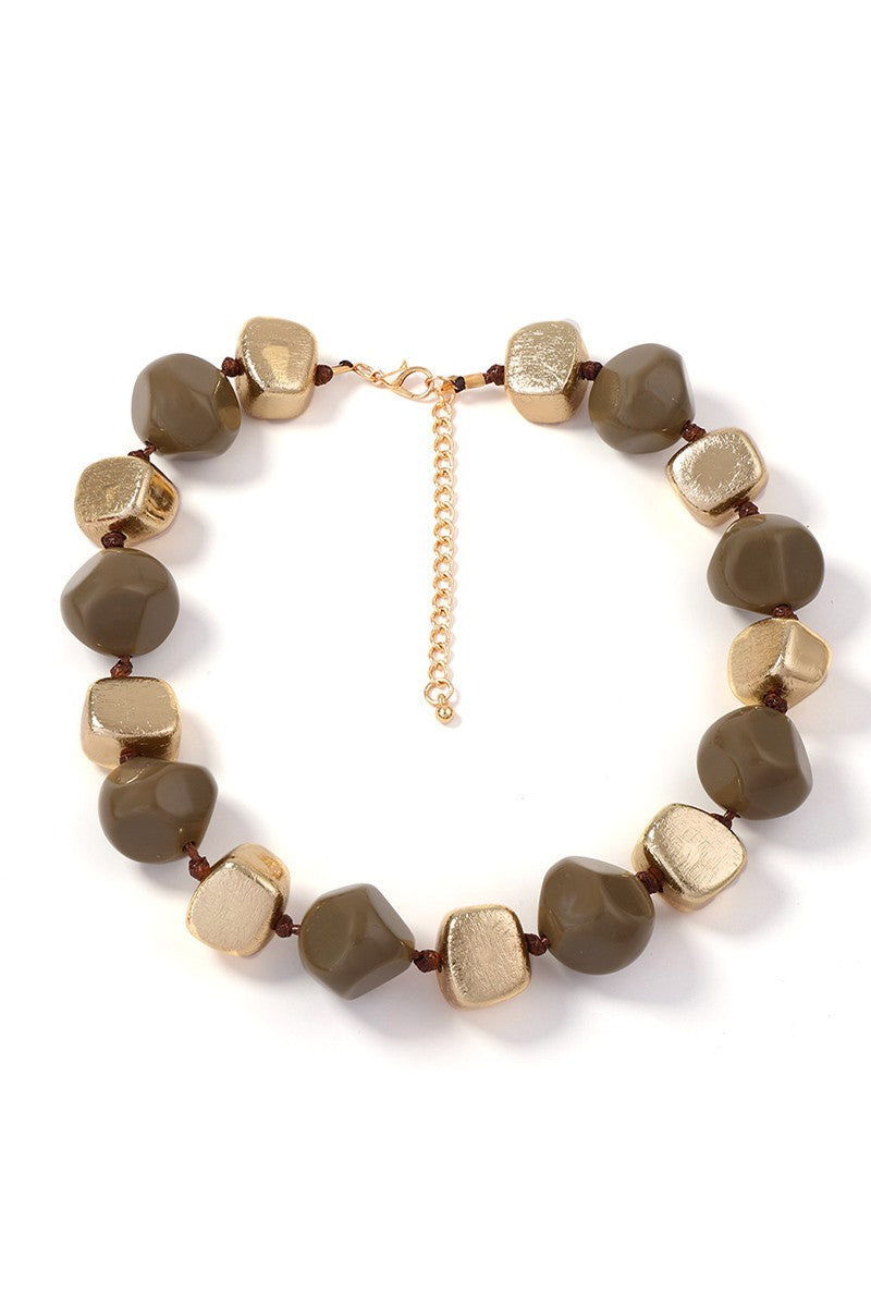 Geo Resin Bead Necklace Brown