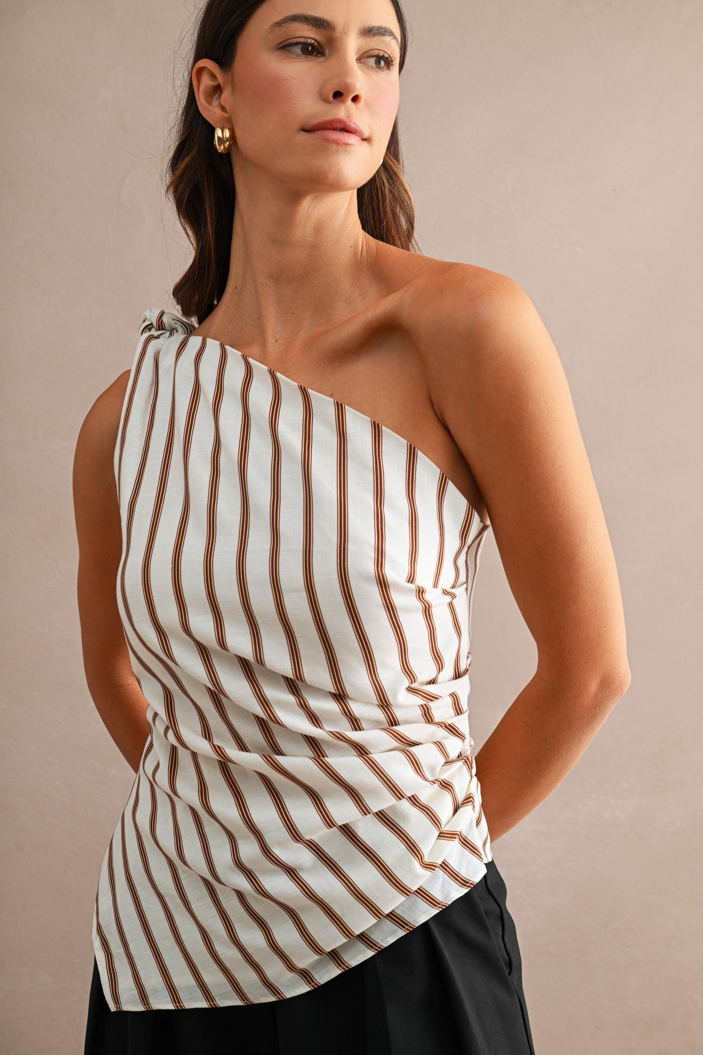 One Shoulder Stripe Top White