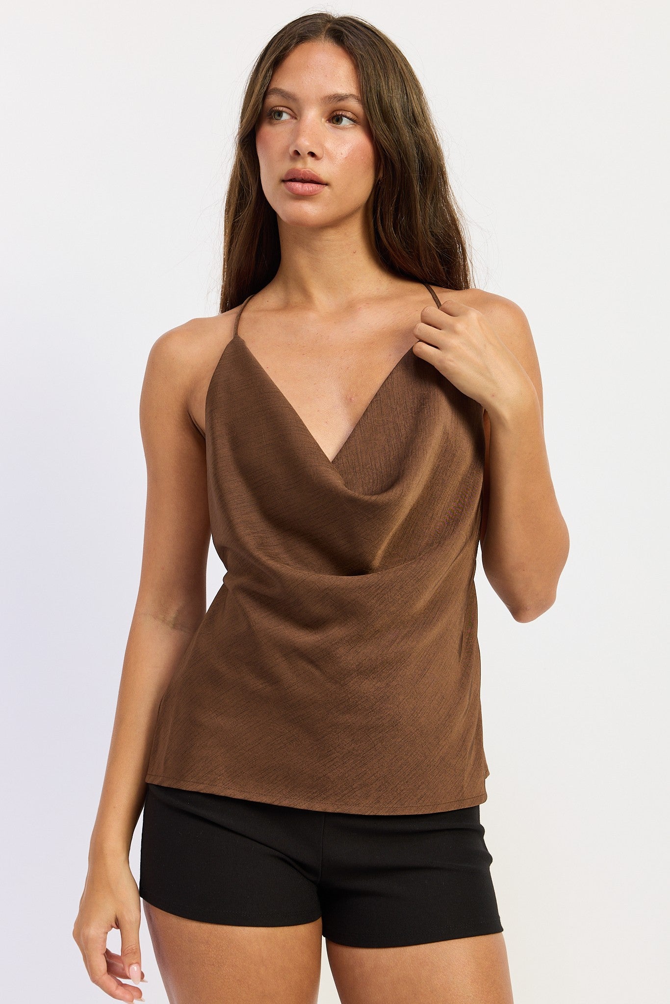 Brown Cowl Neck Top