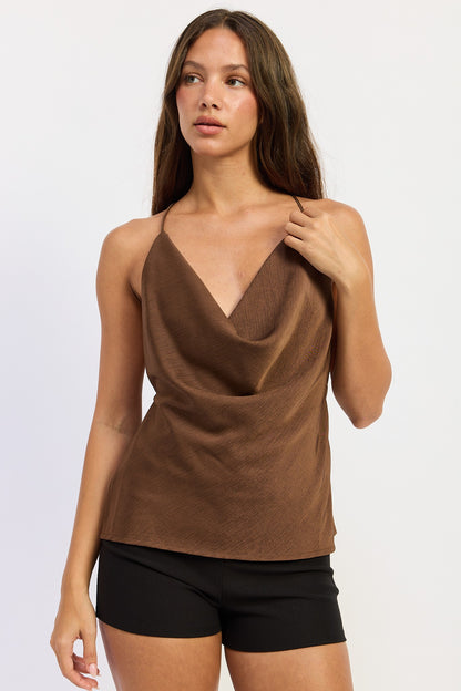 Brown Cowl Neck Top