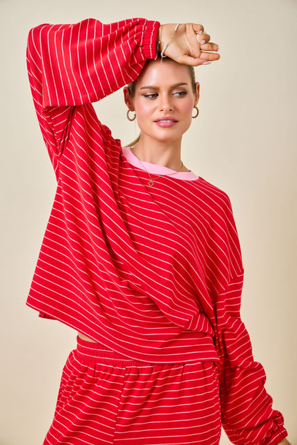 Red Brushed Stripe Lounge Set of 2