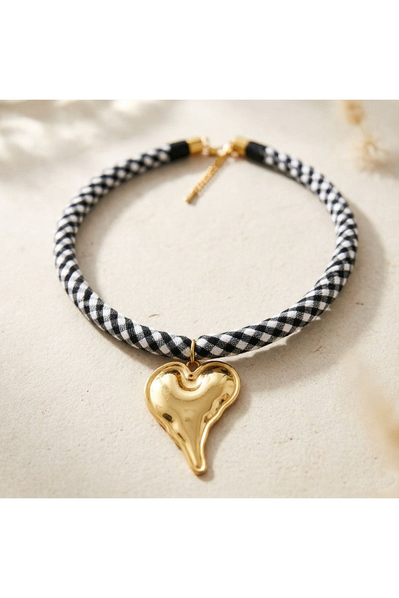 Heart Pendant Rope Necklace Black