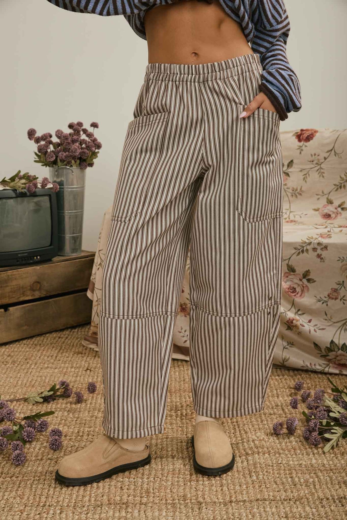 Brown Stripe Barrel Pants