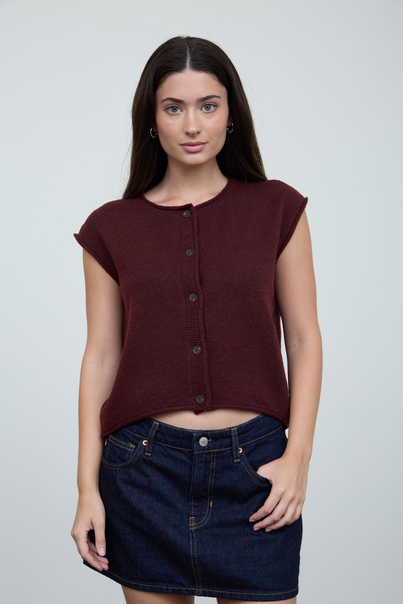 Rolled Edge Knit Vest Redwood