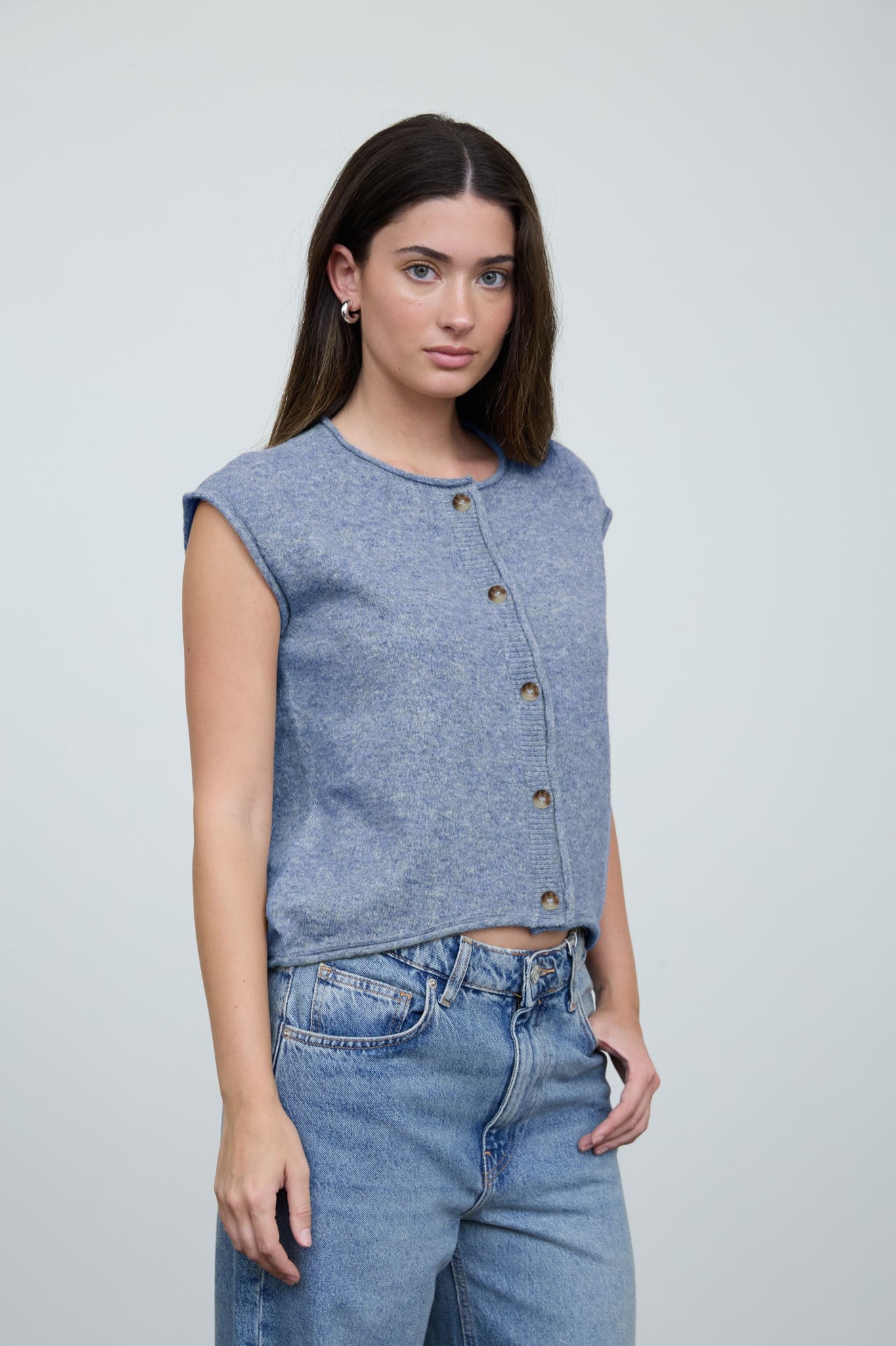 Rolled Edge Knit Vest Blue