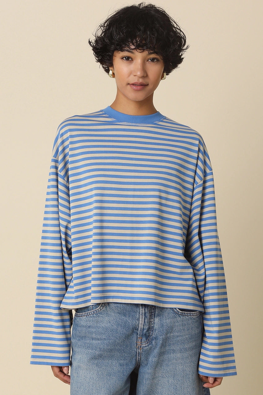 Stripe Long Sleeve Top Khaki/Blue - Clothe Boutique