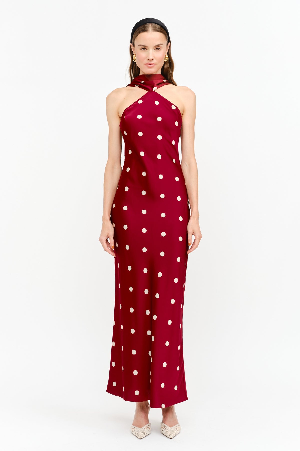 Magdalena Polka Dot Maxi Dress w/ Scarf