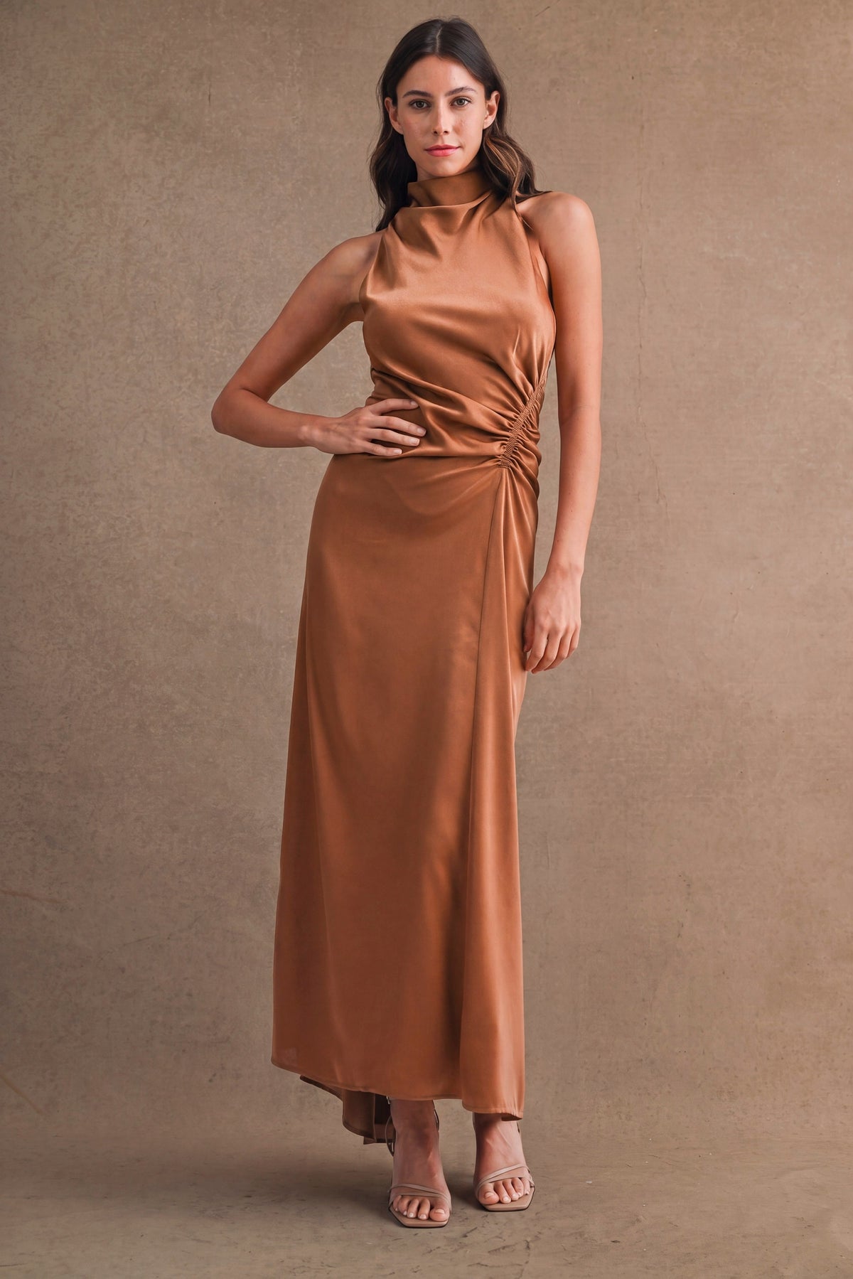 Satin High Neck Maxi Dress