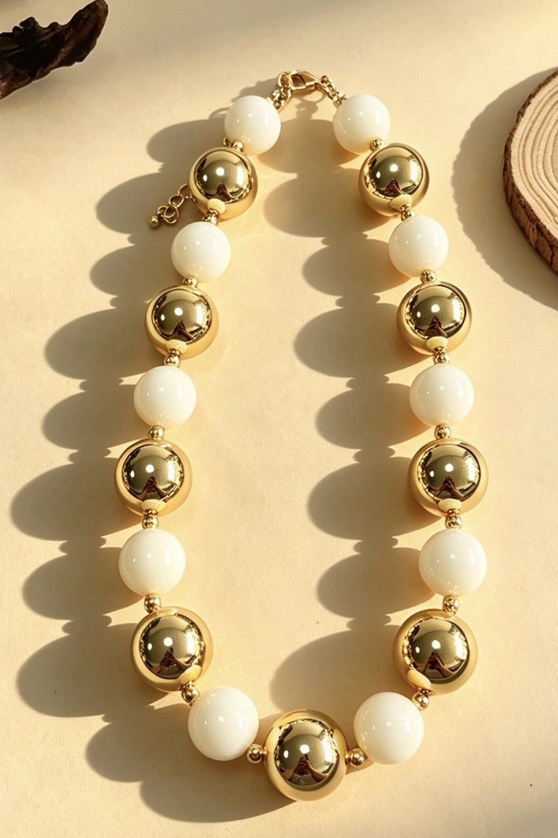 Contrast Bead Necklace Ivory
